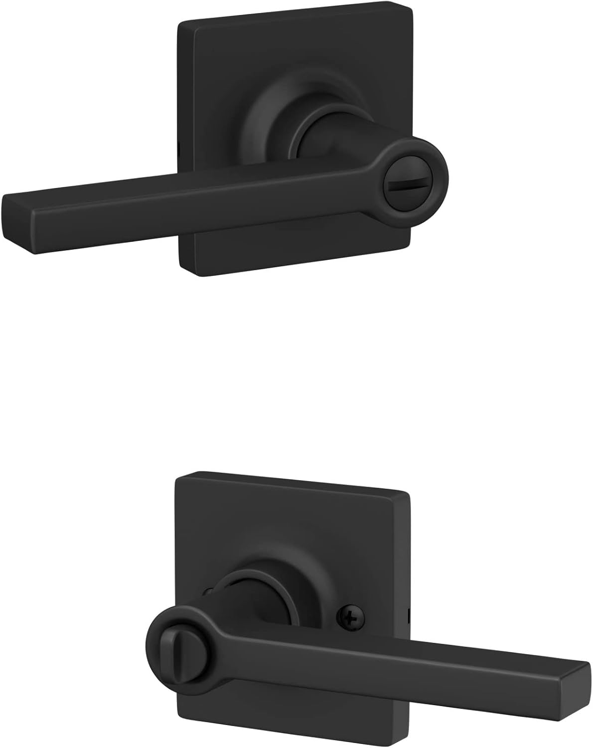 Matte Black Straight Lever with Square Trim Bedroom and Bathroom Door Handle - Lock Scout