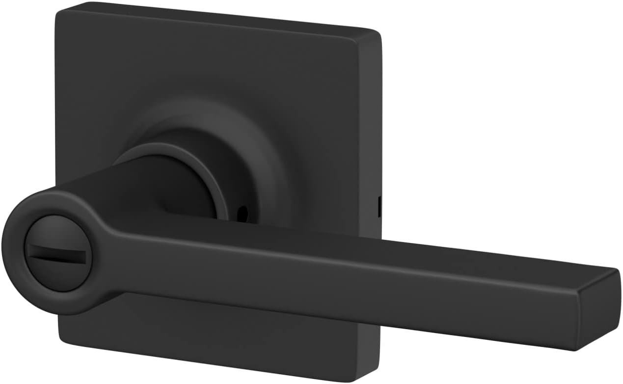 Matte Black Straight Lever with Square Trim Bedroom and Bathroom Door Handle - Lock Scout