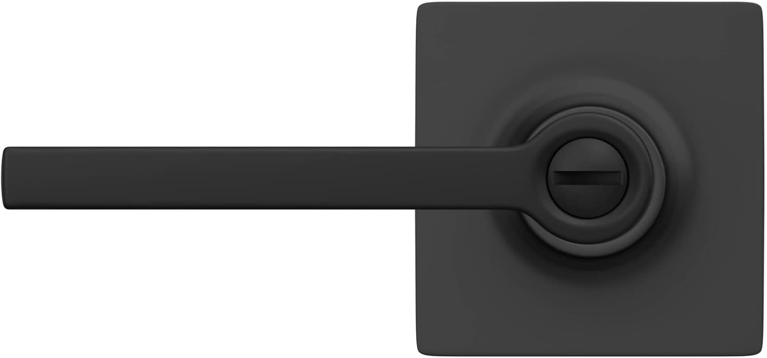 Matte Black Straight Lever with Square Trim Bedroom and Bathroom Door Handle - Lock Scout