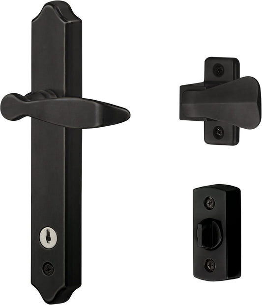 Matte Black Surface Mount Storm Door Handle with Lock and Key - Ideal Security 1216 for 1-1 ½" Thick Doors