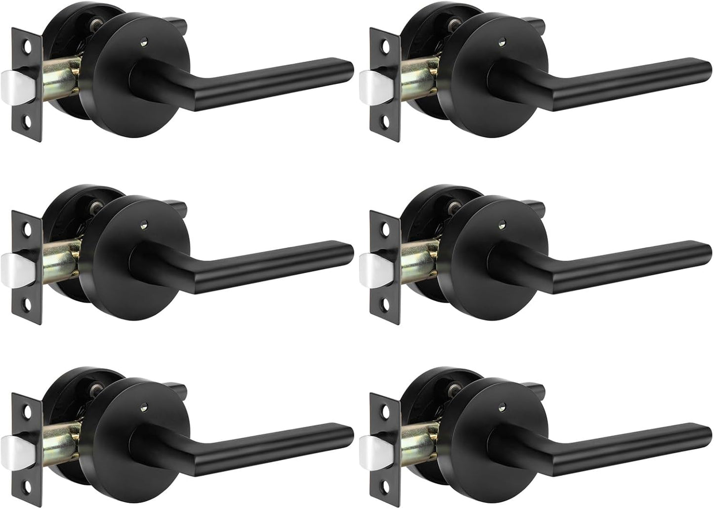 Matte Black Zinc Alloy Privacy Door Levers for Bathroom & Bedroom - 6 Pack