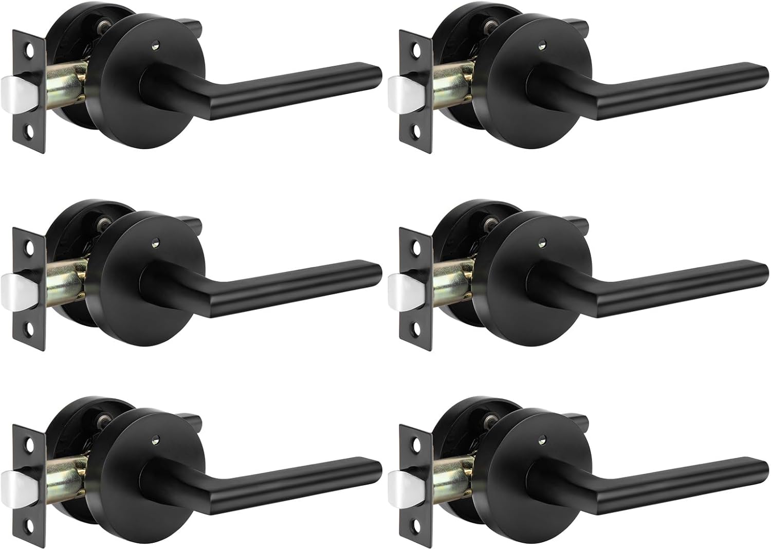 Matte Black Zinc Alloy Privacy Door Levers for Bathroom & Bedroom - 6 Pack