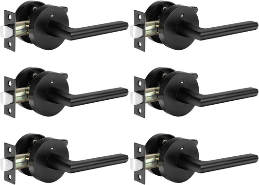 Matte Black Zinc Alloy Privacy Door Levers for Bathroom & Bedroom - 6 Pack