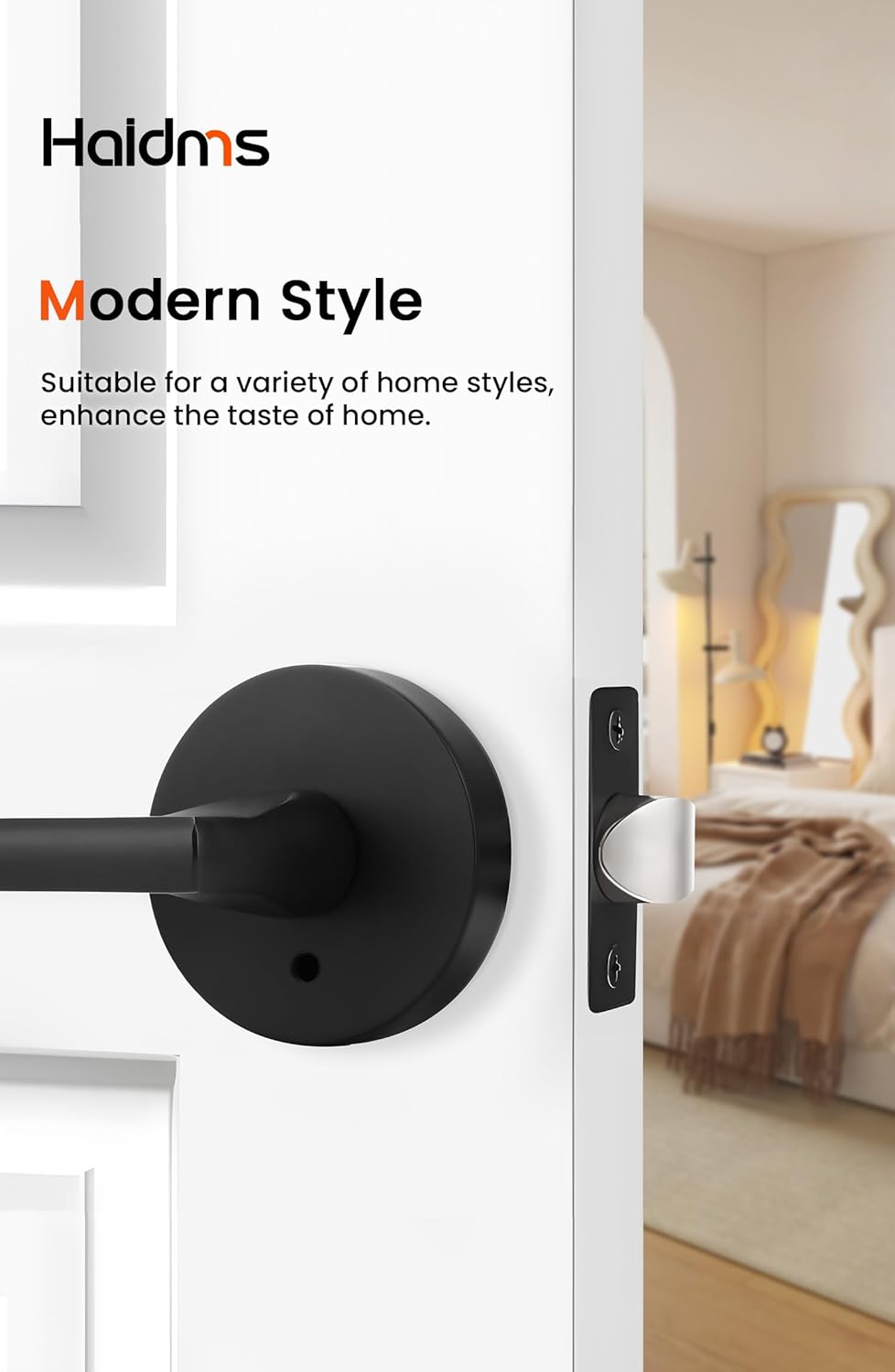 Matte Black Zinc Alloy Privacy Door Levers for Bathroom & Bedroom - 6 Pack