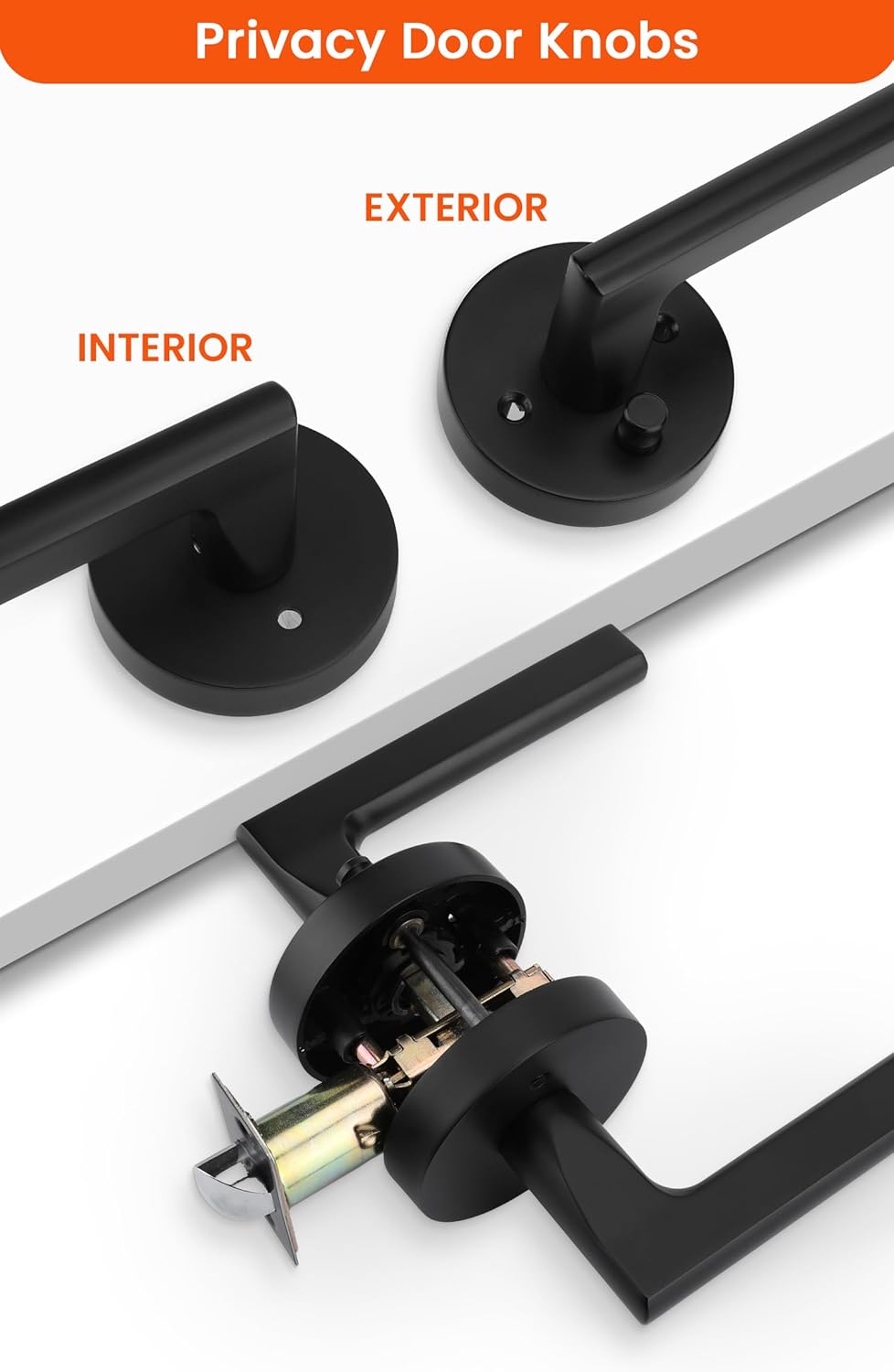 Matte Black Zinc Alloy Privacy Door Levers for Bathroom & Bedroom - 6 Pack