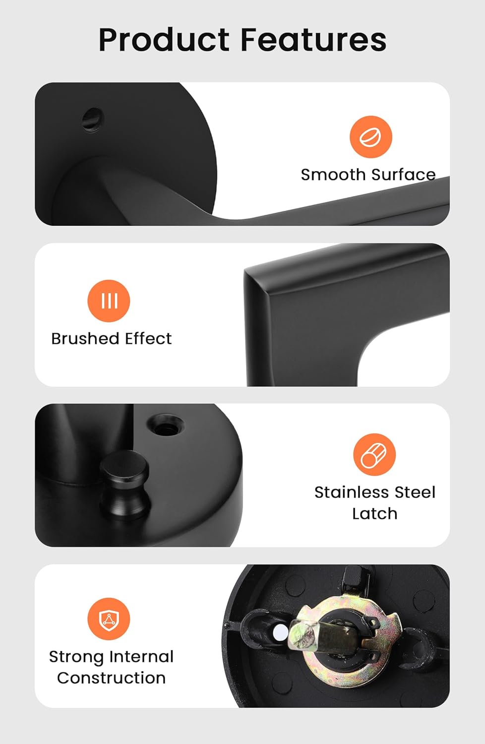 Matte Black Zinc Alloy Privacy Door Levers for Bathroom & Bedroom - 6 Pack