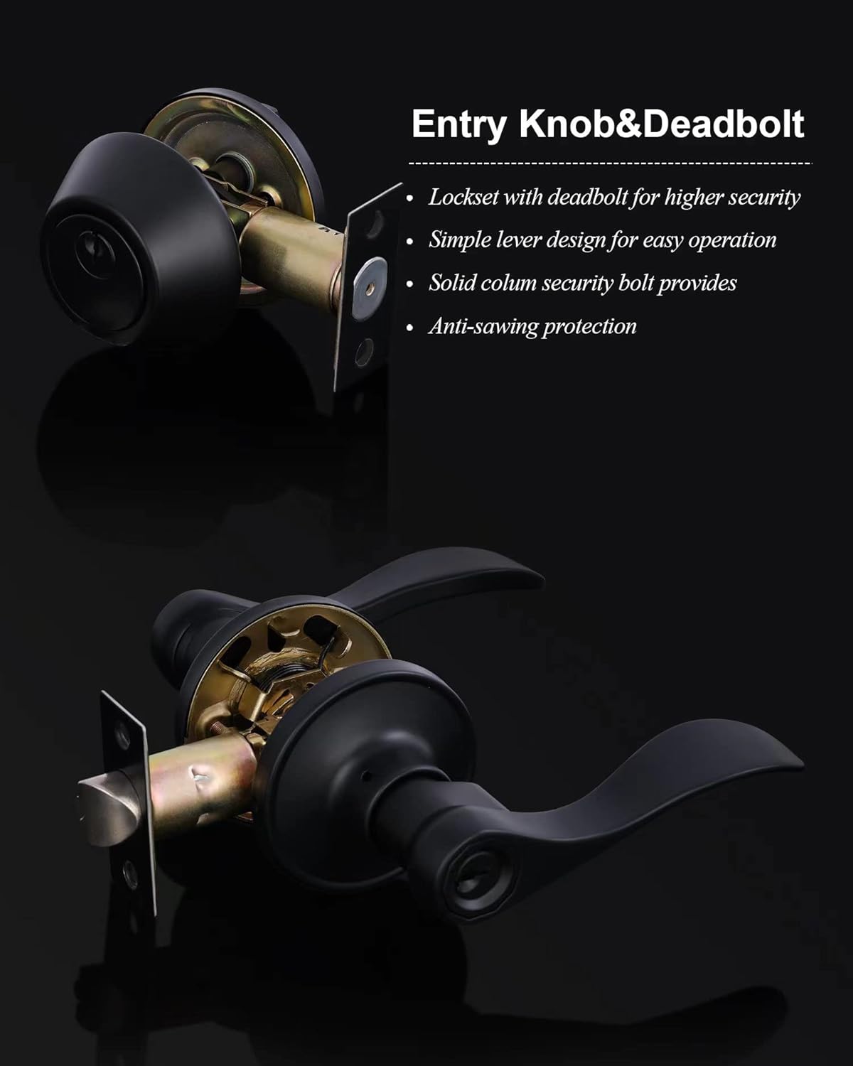 Matte Finished Front Door Lever Lockset and Deadbolt Combination Set with Keyed Alike Feature