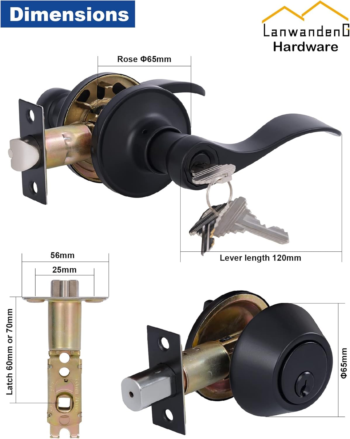 Matte Finished Front Door Lever Lockset and Deadbolt Combination Set with Keyed Alike Feature