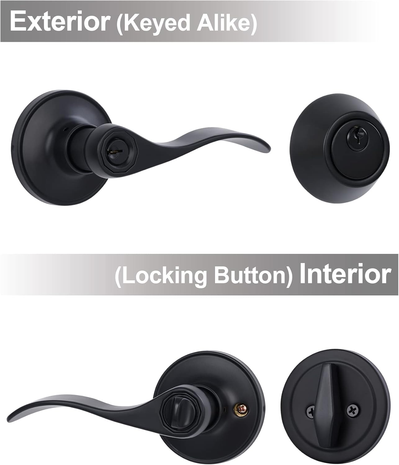 Matte Finished Front Door Lever Lockset and Deadbolt Combination Set with Keyed Alike Feature
