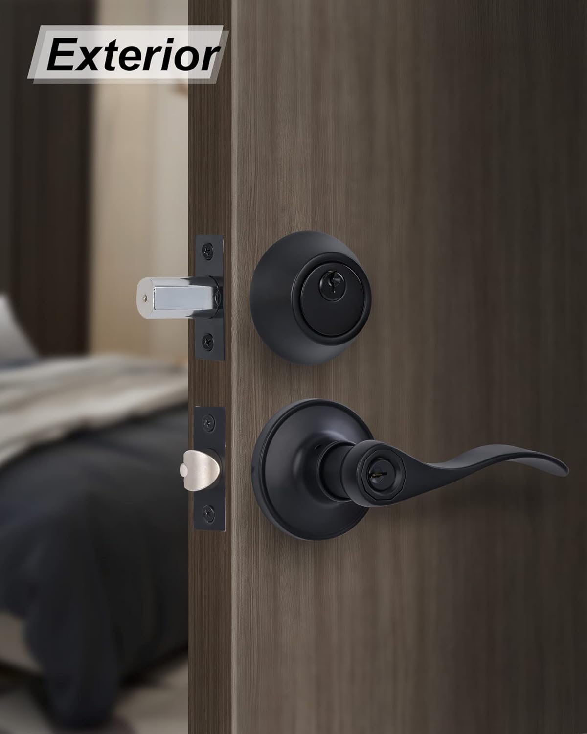 Matte Finished Front Door Lever Lockset and Deadbolt Combination Set with Keyed Alike Feature