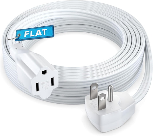 Maximm 15ft Heavy Duty Flat Wire Extension Cord - UL Certified 3-Prong Flat Plug, 14 AWG Power Cord for Home, Office, Appliances, Electronics, Power Tools - White
