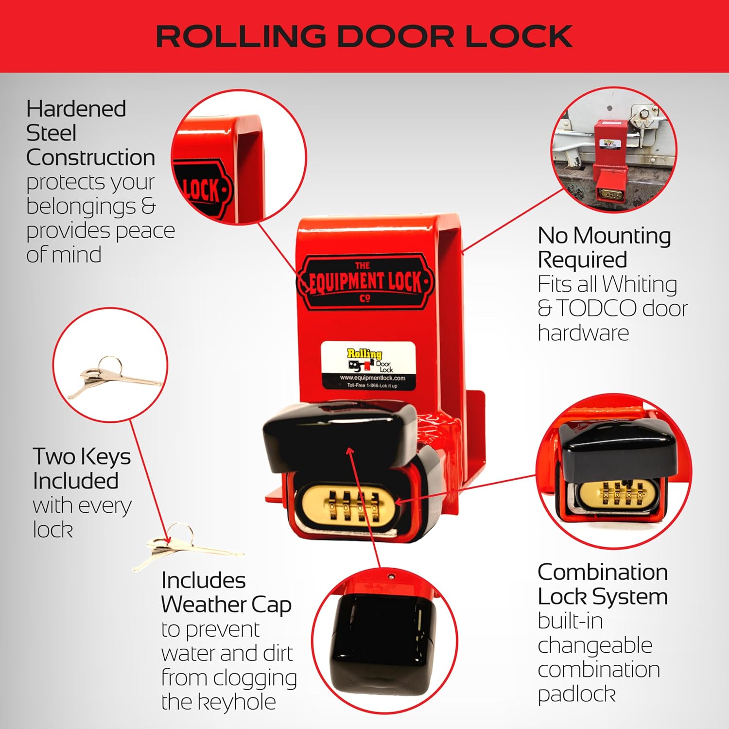 Maximum Security Rolling Door Lock for Storage Containers, Box Trucks, and Trailers - Keyed Combination System by The Equipment Lock Company