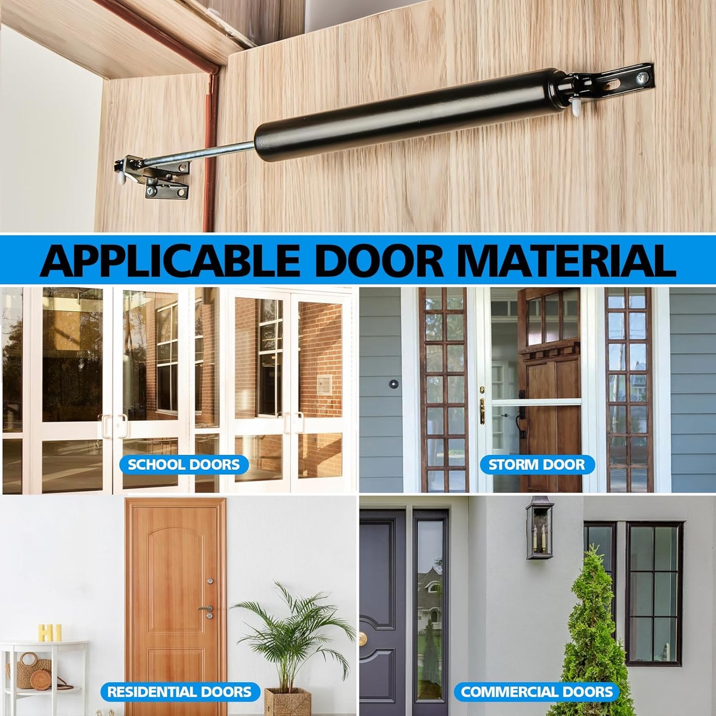 MaxxGeek Black Screen and Storm Door Closer Kit with Push Button Latch Set and Protector Chain, MGPneumatic002