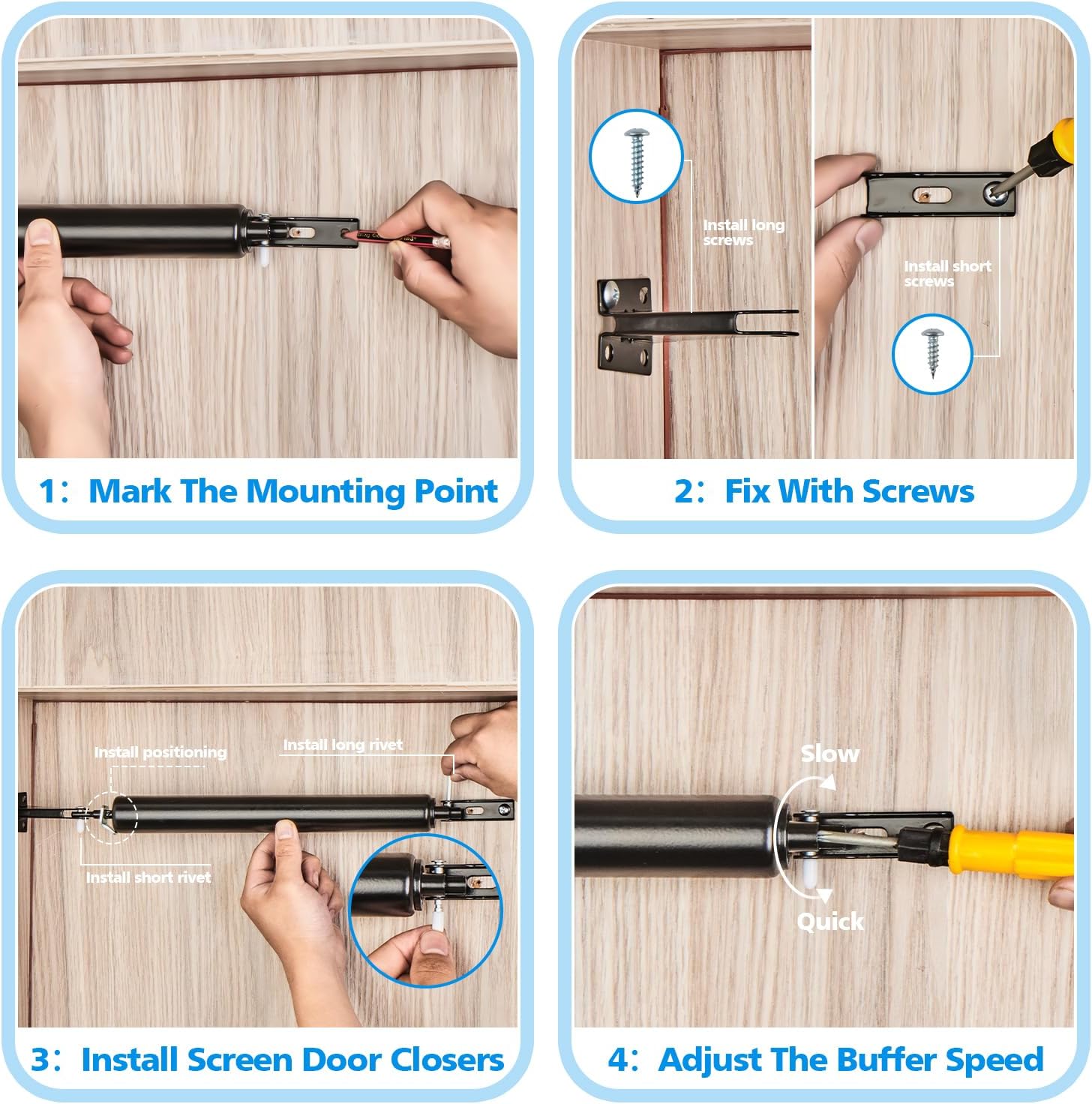 MaxxGeek Black Screen and Storm Door Closer Kit with Push Button Latch Set and Protector Chain, MGPneumatic002