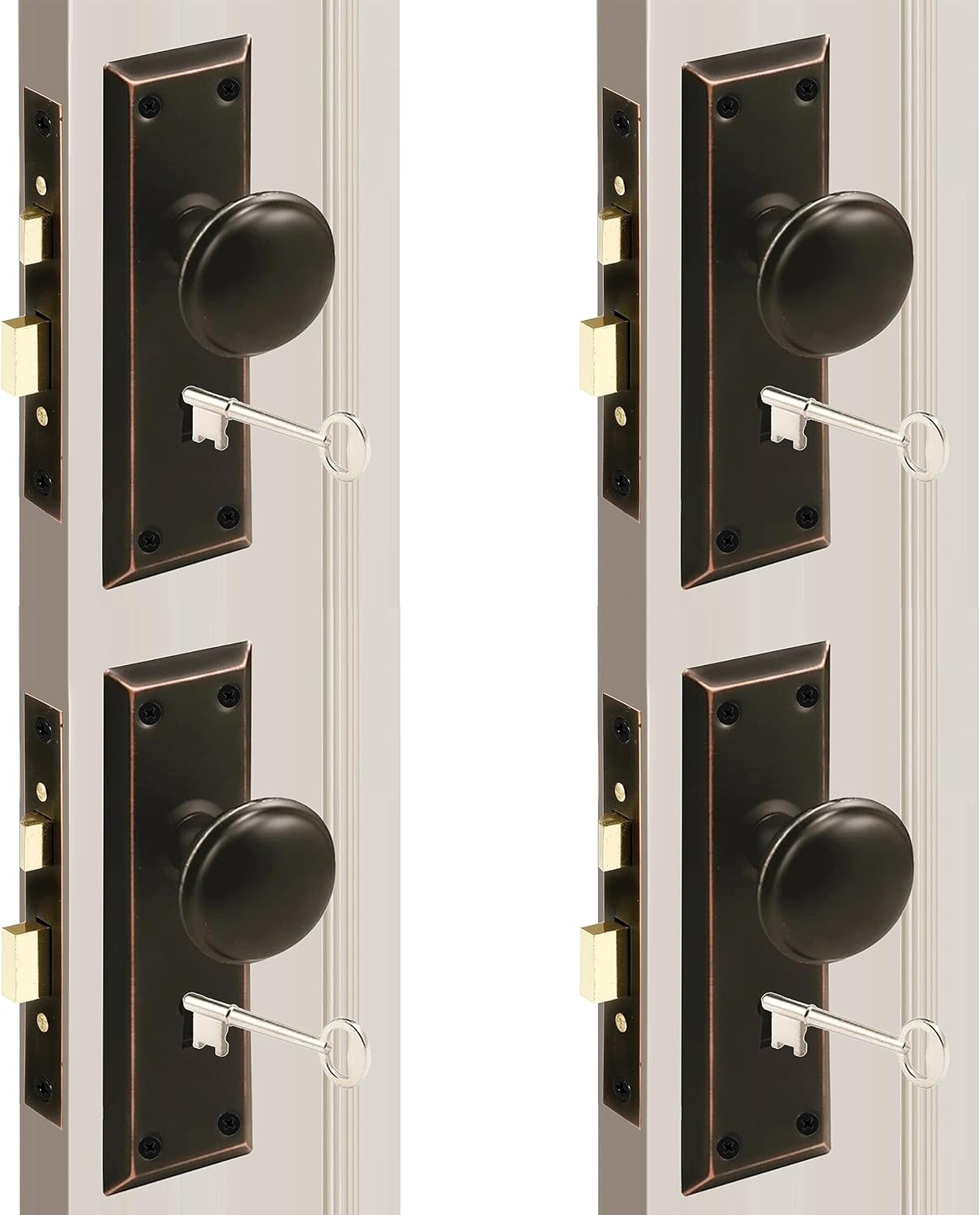 MaxxGeek Mortise Keyed Lock Set with Classic Knobs, Ideal for Antique Door Knob Replacement, Fits 1-3/8 in.-1-3/4 in. Interior Doors, Oil Rubbed Bronze, 4 Pack