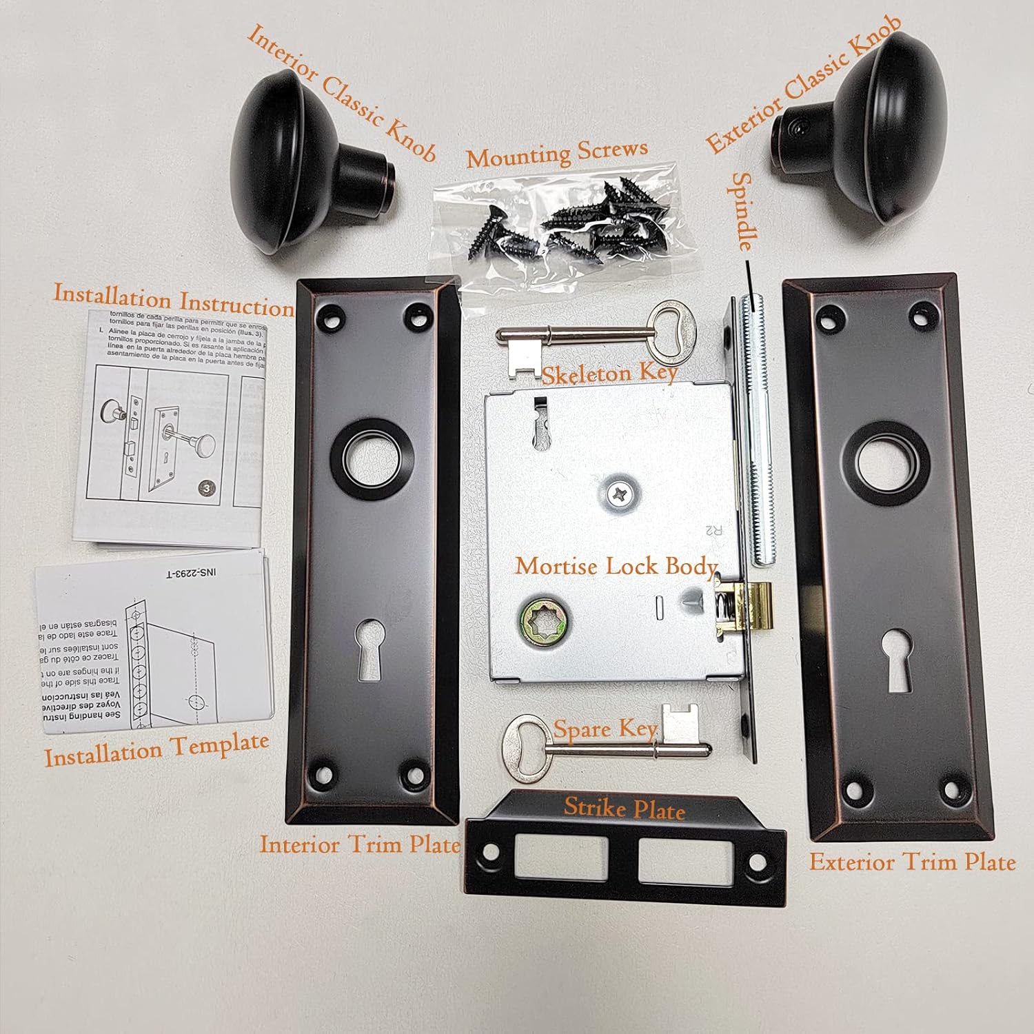 MaxxGeek Mortise Keyed Lock Set with Classic Knobs, Ideal for Antique Door Knob Replacement, Fits 1-3/8 in.-1-3/4 in. Interior Doors, Oil Rubbed Bronze, 4 Pack