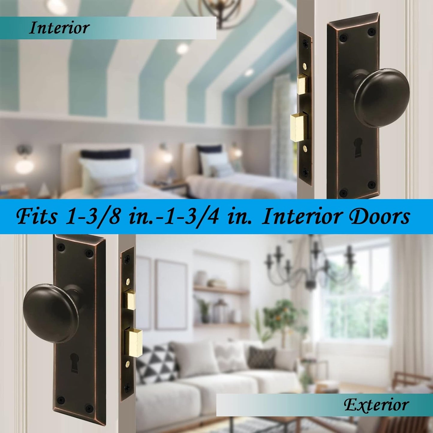 MaxxGeek Mortise Keyed Lock Set with Classic Knobs, Ideal for Antique Door Knob Replacement, Fits 1-3/8 in.-1-3/4 in. Interior Doors, Oil Rubbed Bronze, 4 Pack