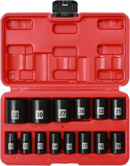Mayouko 1/2" Drive Shallow Metric Socket Set - CR-V, 6 Point - 14 Piece Set (11mm to 32mm)