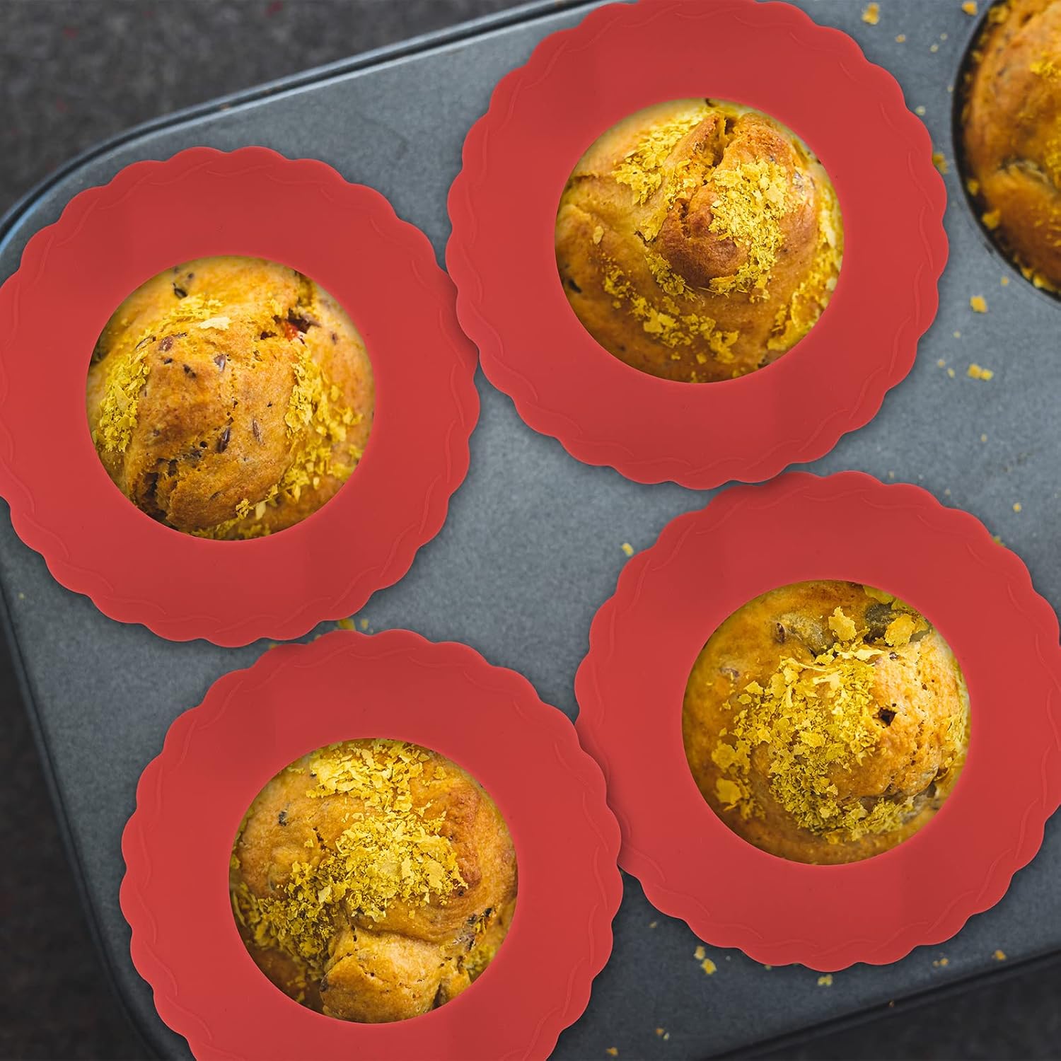 Meanplan 8-Piece Pie Dish Set with Nonstick Metal Bakeware and Silicone Crust Protectors, Red - Includes 4 Mini Pie Pans and Kitchen Baking Covers for Edge Protection