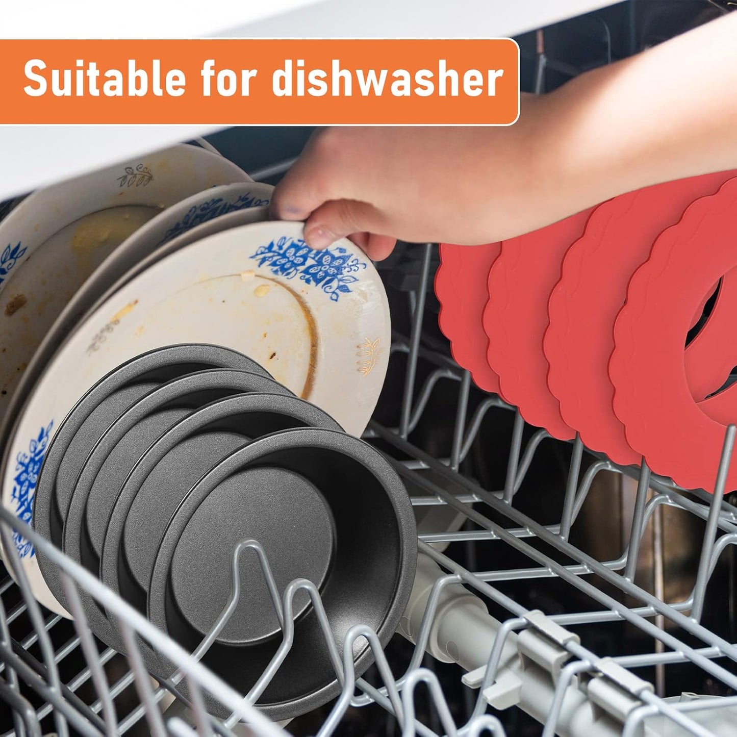 Meanplan 8-Piece Pie Dish Set with Nonstick Metal Bakeware and Silicone Crust Protectors, Red - Includes 4 Mini Pie Pans and Kitchen Baking Covers for Edge Protection