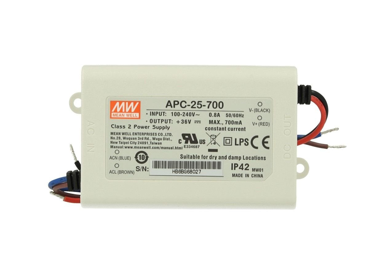 MeanWell 25W AC/DC LED Driver Power Supply - Single Output 11-36VDC @ 700mA