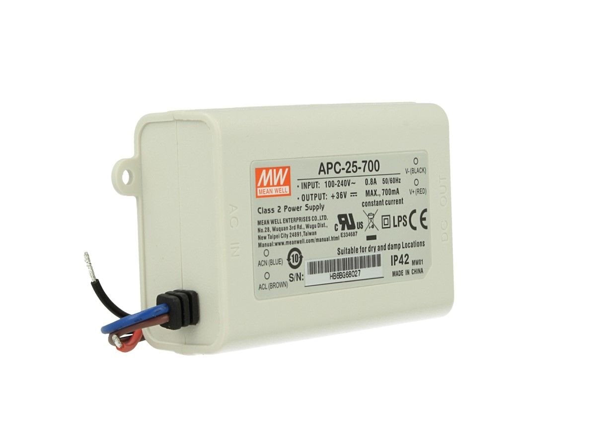 MeanWell 25W AC/DC LED Driver Power Supply - Single Output 11-36VDC @ 700mA