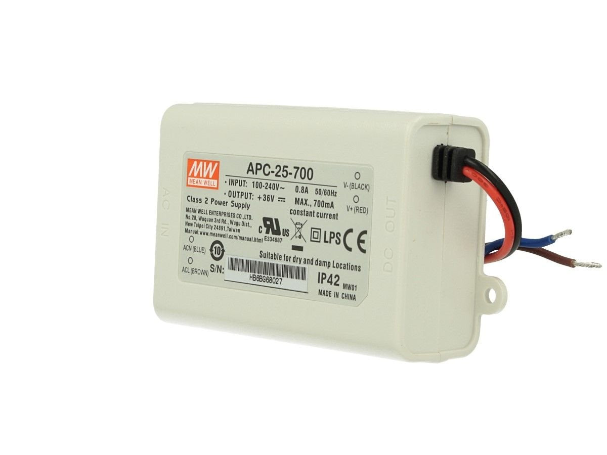 MeanWell 25W AC/DC LED Driver Power Supply - Single Output 11-36VDC @ 700mA
