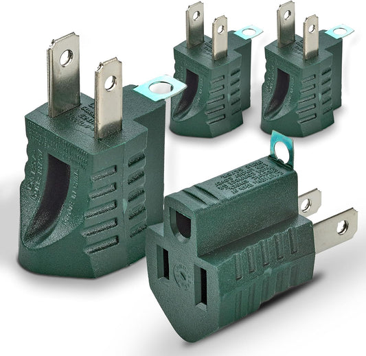 MeasuPro 3-Prong to 2-Prong Grounding Adapter Plug - 4 Pack, UL Listed, Gray - Converters for Outlets, Electrical, Household, Workshops, Machinery, Appliances
