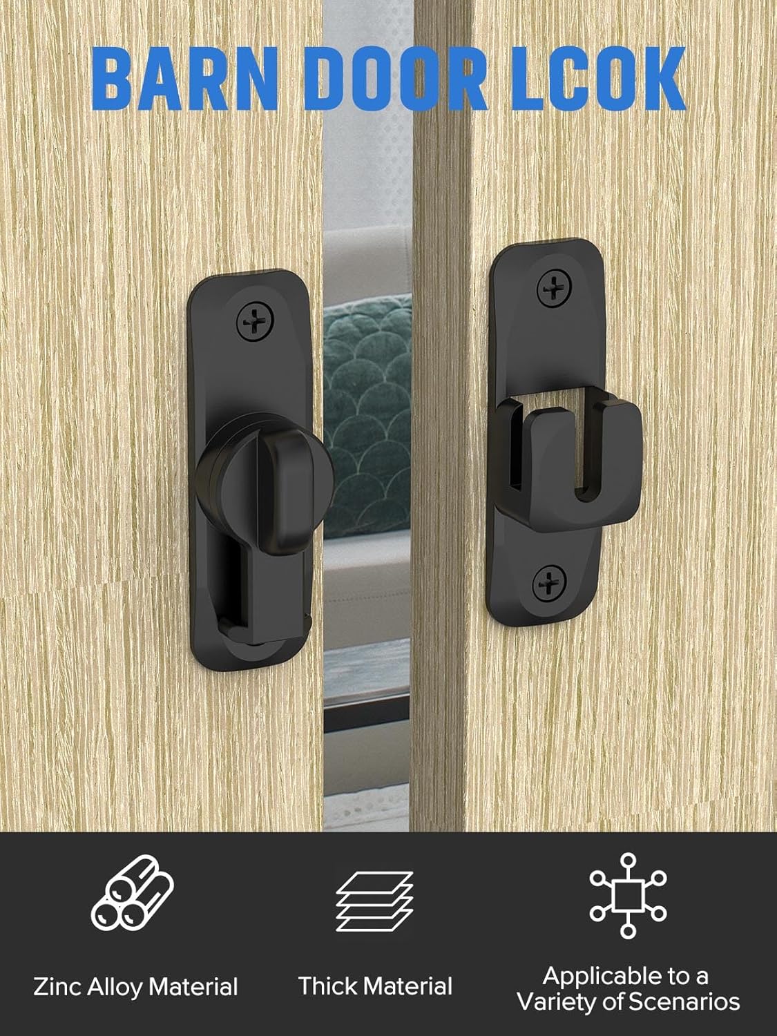 MeBantoo Black Barn Door Lock - 90/180 Degree Flip, Privacy Protection - Small Gate Latch for Barn, Garden, Bathroom, Cabinet, Window, Sliding Door