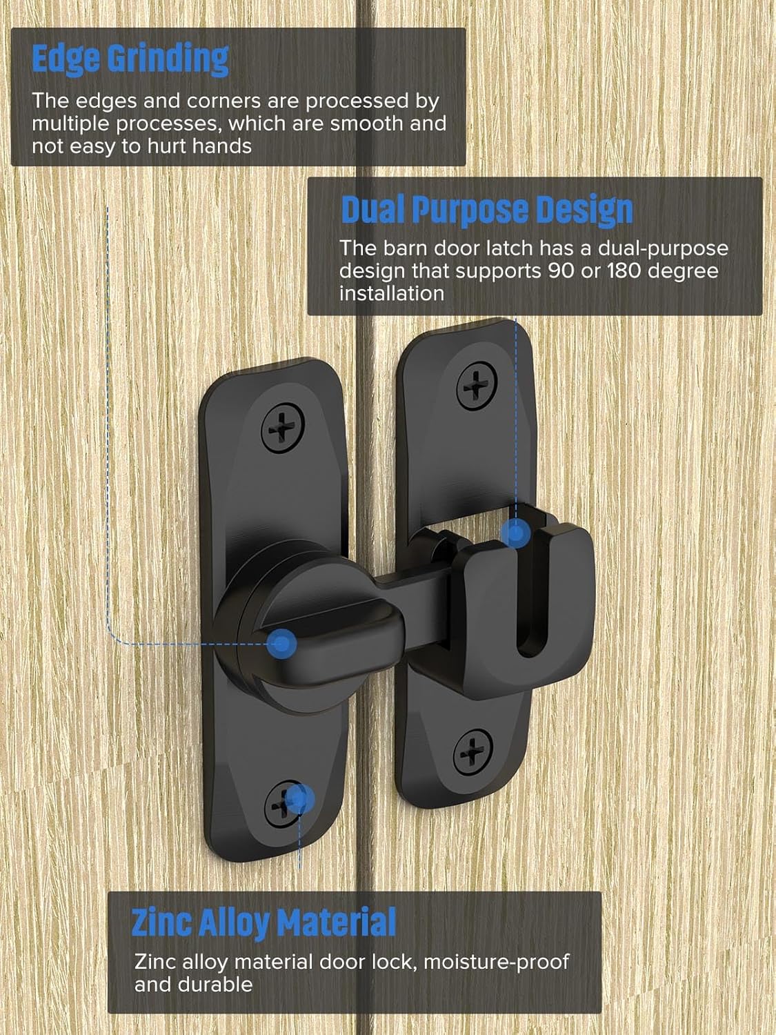 MeBantoo Black Barn Door Lock - 90/180 Degree Flip, Privacy Protection - Small Gate Latch for Barn, Garden, Bathroom, Cabinet, Window, Sliding Door