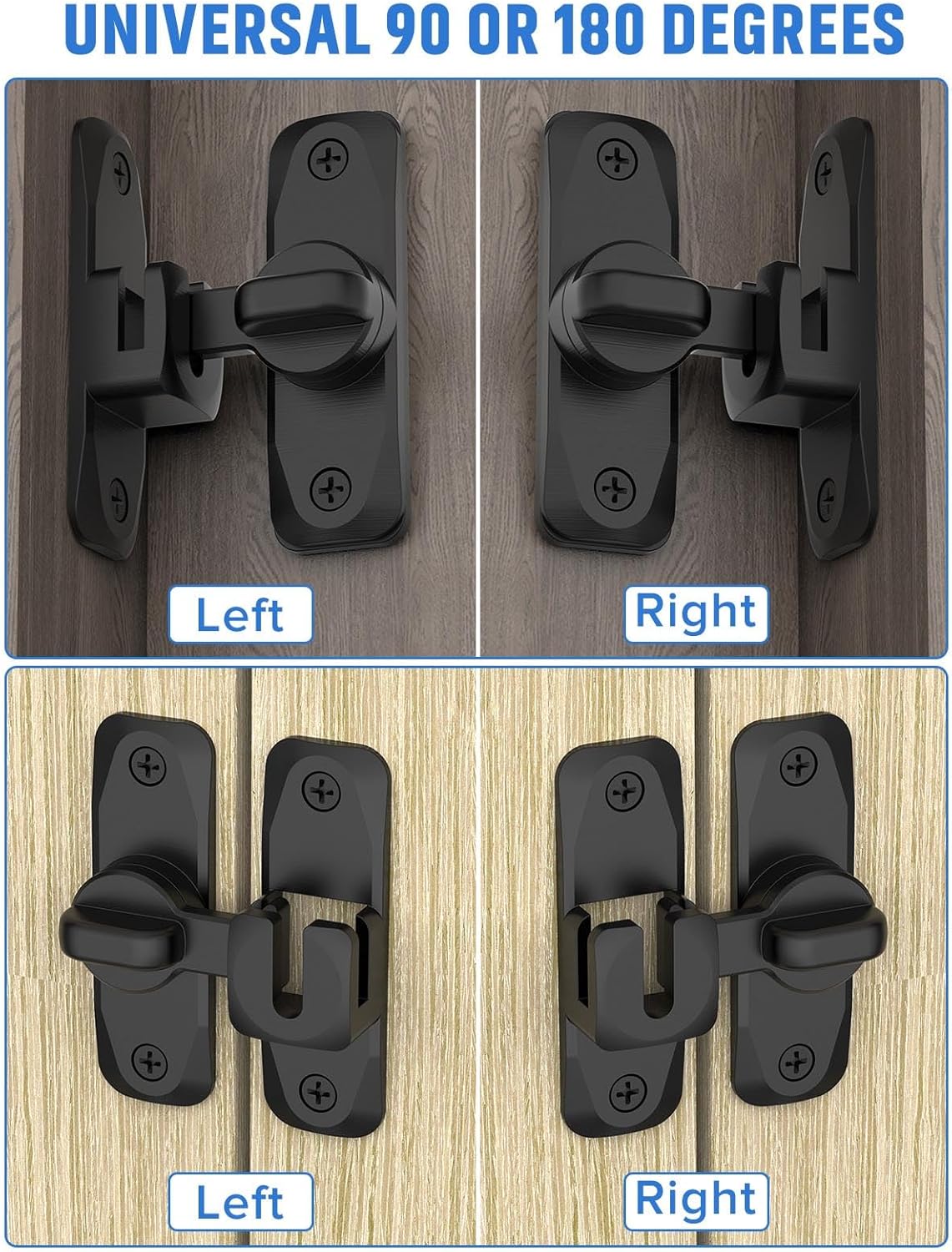 MeBantoo Black Barn Door Lock - 90/180 Degree Flip, Privacy Protection - Small Gate Latch for Barn, Garden, Bathroom, Cabinet, Window, Sliding Door