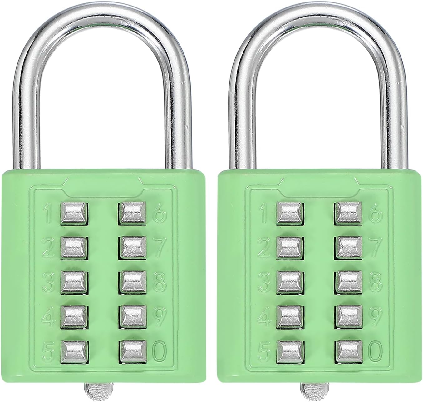 MECCANIXITY 10-Digit Push Button Combination Padlock Set for Locker Gym Sports Cabinet Toolbox - Green (2 Pack)