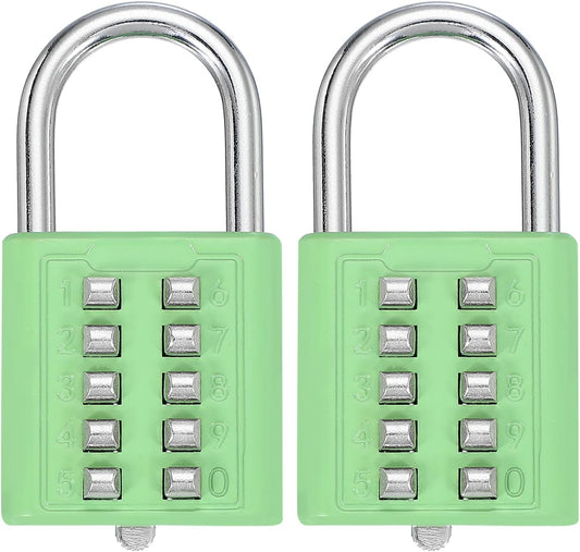 MECCANIXITY 10-Digit Push Button Combination Padlock Set for Locker Gym Sports Cabinet Toolbox - Green (2 Pack)
