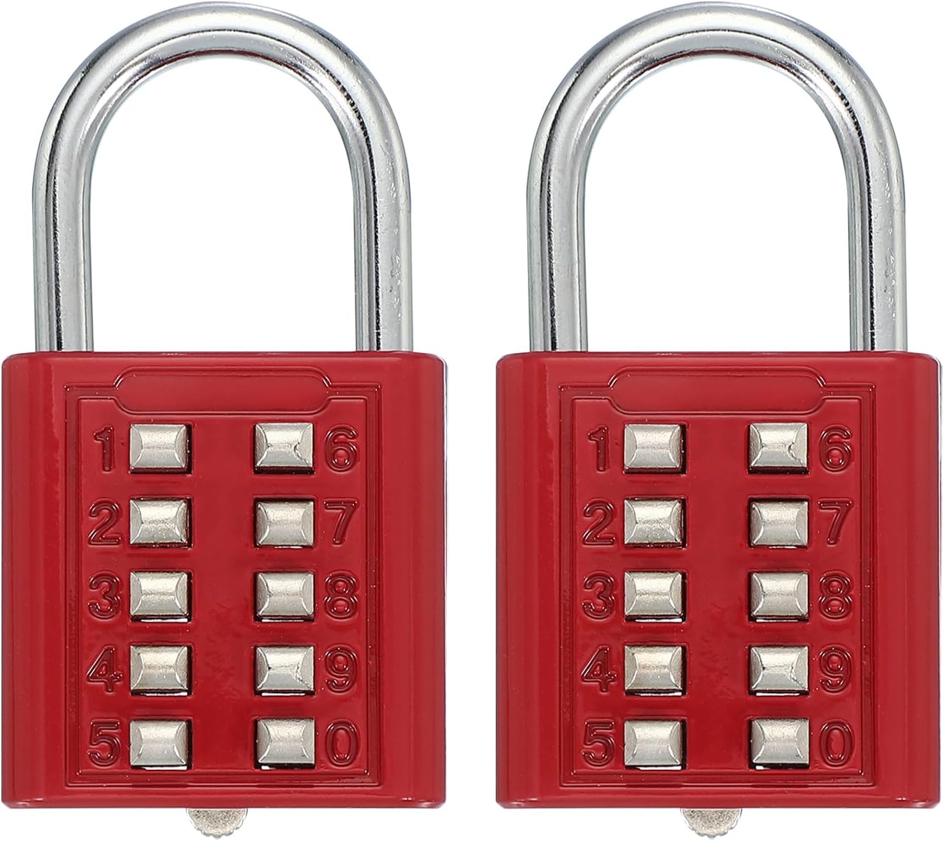 MECCANIXITY 10-Digit Push Button Padlock with 5-Position Locking Mechanism - Red, Pack of 2