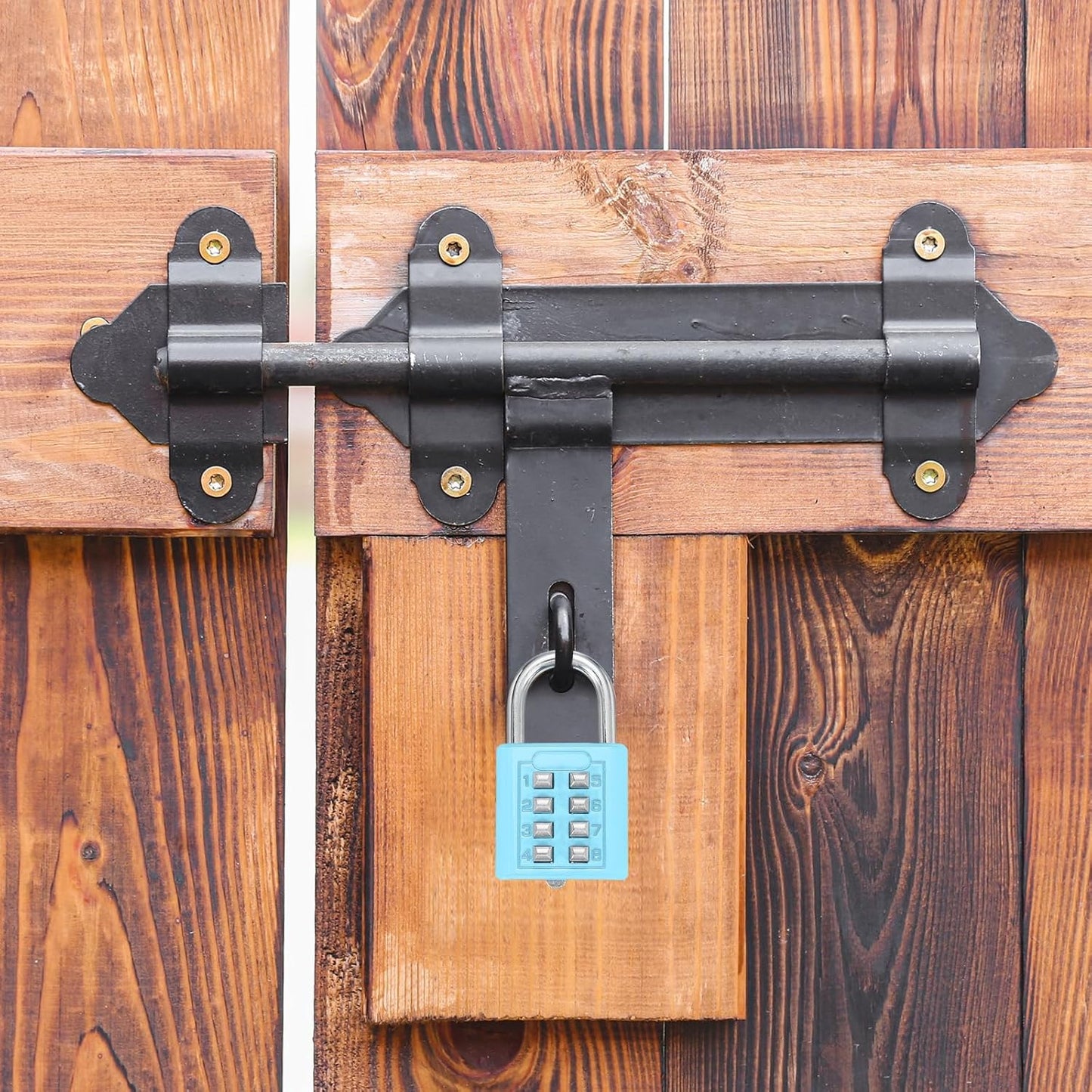 MECCANIXITY 8-Digit Push Button Combination Padlock Set for Gym Lockers and Toolboxes - Lake Blue, Pack of 3