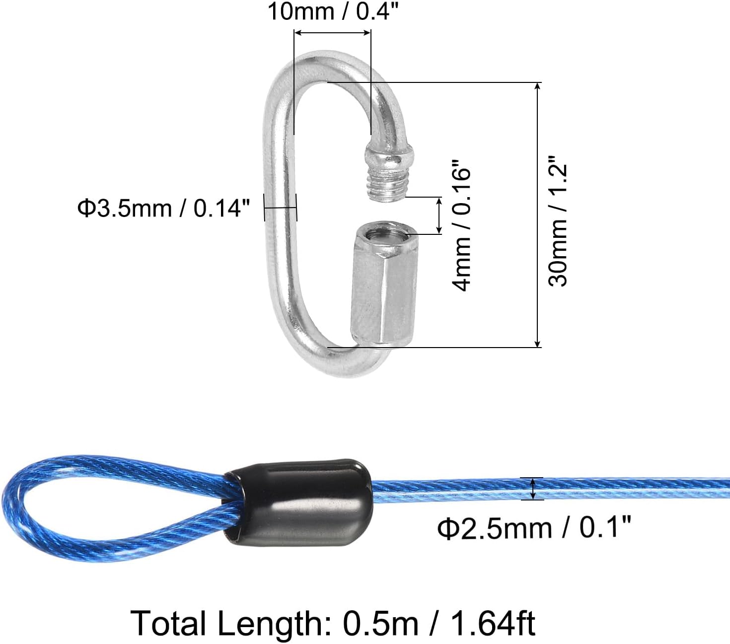 MECCANIXITY Security Cable with Plastic Coated Steel Locking Rope - Blue (4Pcs) - Includes Quick Oval Link Lock (4Pcs)