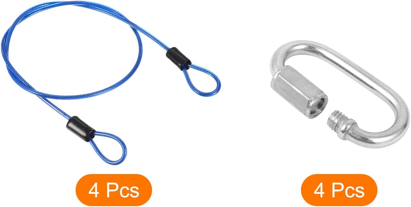 MECCANIXITY Security Cable with Plastic Coated Steel Locking Rope - Blue (4Pcs) - Includes Quick Oval Link Lock (4Pcs)