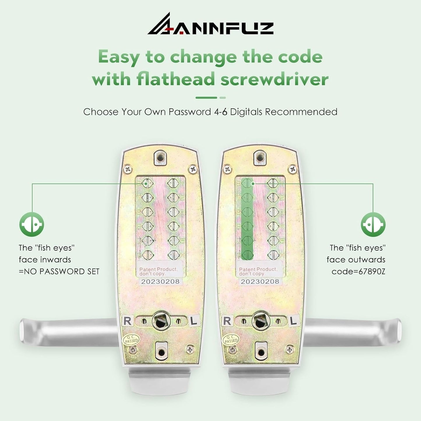 Mechanical Keyless Entry Door Lock Set with Handle & Keypad - Front Gate & Warehouse Security Solution - Push Button & Keys - Combination Code Lever Lock - Pearl Chrome