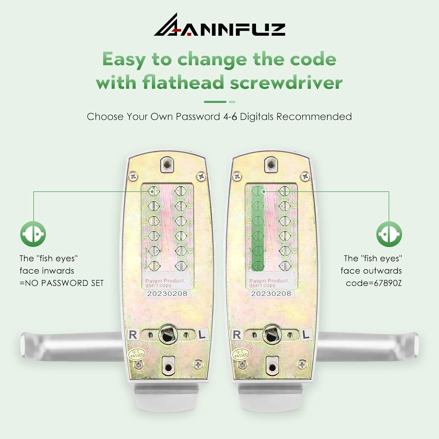 Mechanical Keyless Entry Door Lock Set with Handle & Keypad - Front Gate & Warehouse Security Solution - Push Button & Keys - Combination Code Lever Lock - Pearl Chrome