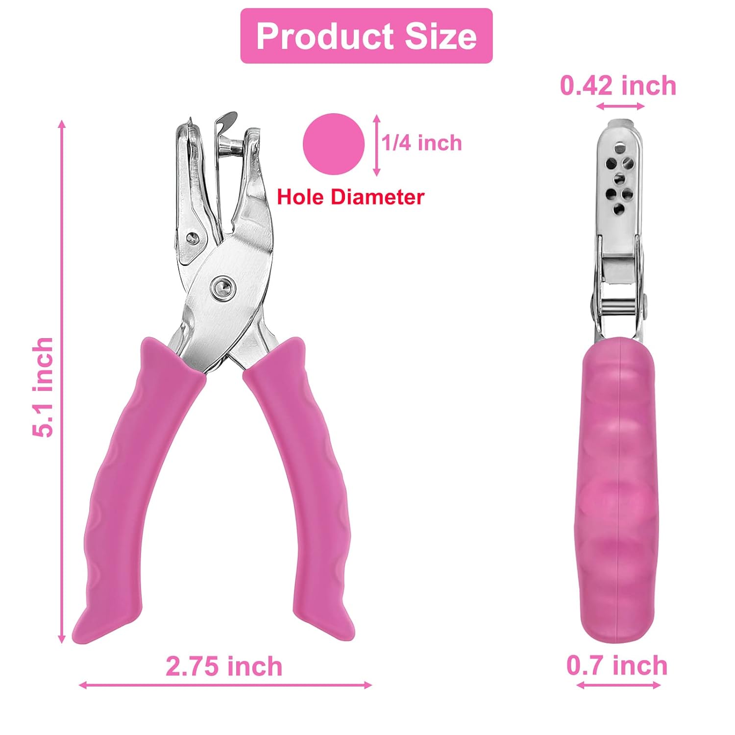 MECHEER Pink Handheld Single Hole Punch for Paper Crafts - 1/4" Circle Puncher with Soft Grip Handle for Kids and Adults in Home, Office, Classroom