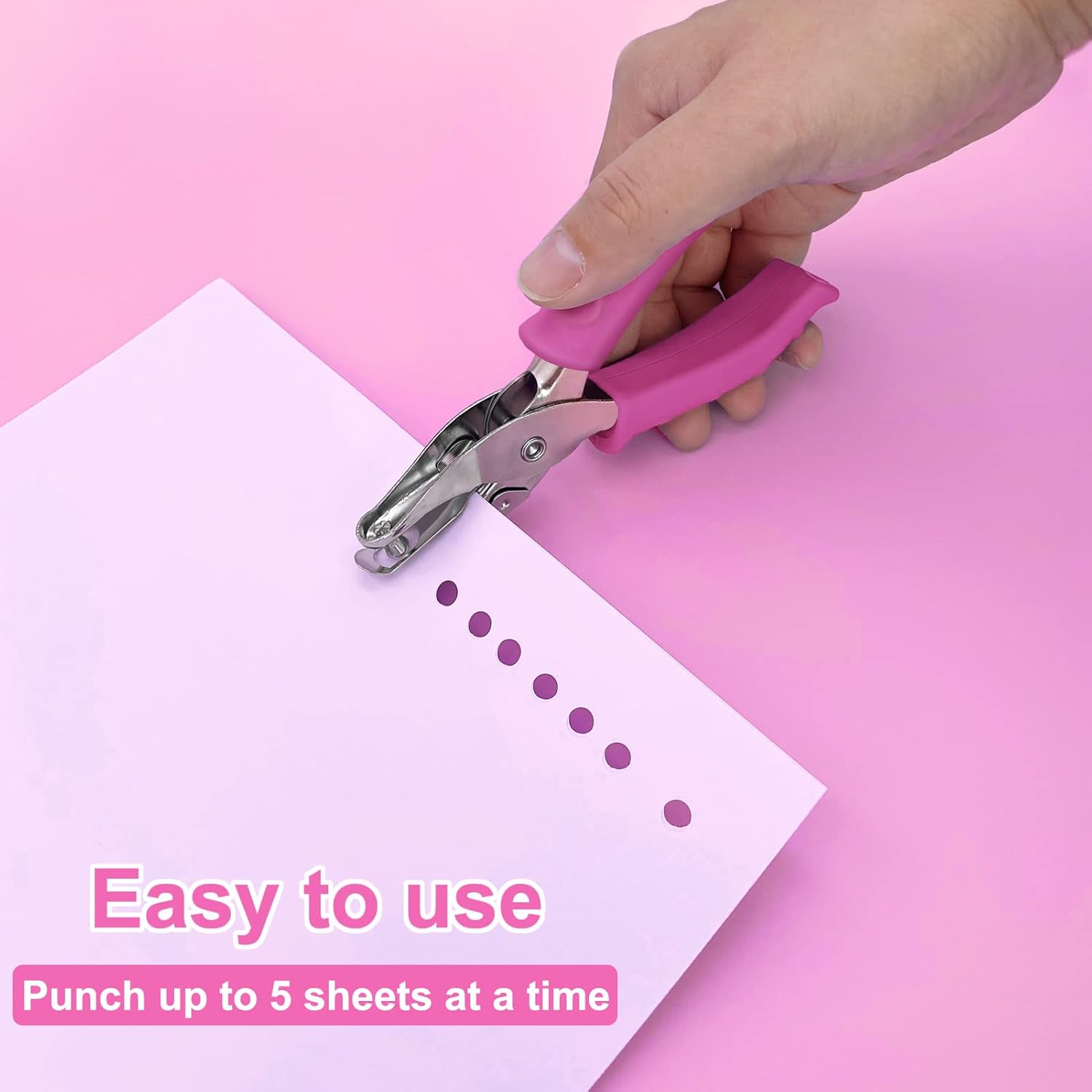 MECHEER Pink Handheld Single Hole Punch for Paper Crafts - 1/4" Circle Puncher with Soft Grip Handle for Kids and Adults in Home, Office, Classroom