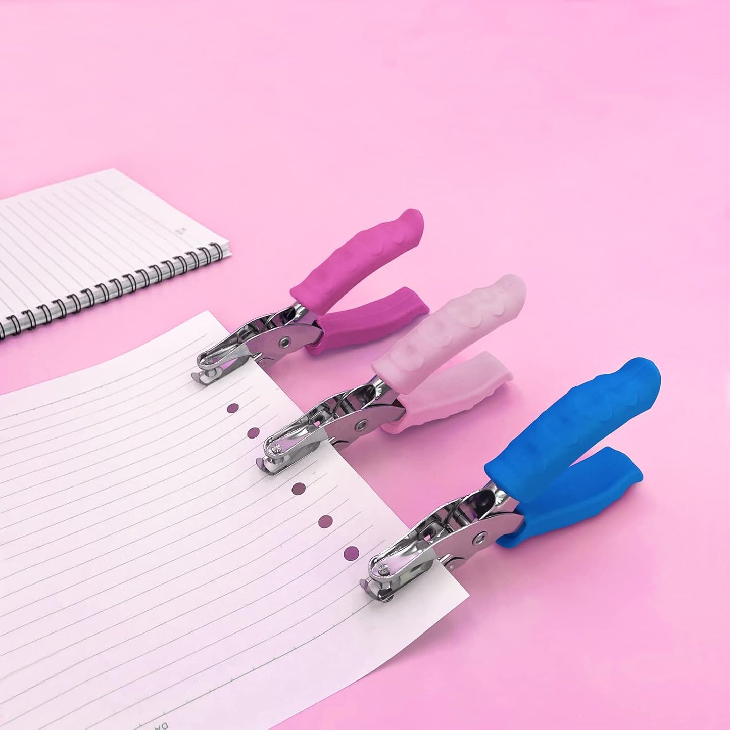 MECHEER Pink Handheld Single Hole Punch for Paper Crafts - 1/4" Circle Puncher with Soft Grip Handle for Kids and Adults in Home, Office, Classroom