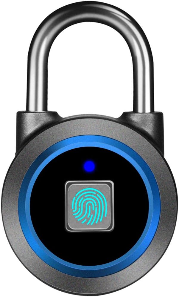 MEGAFEIS Smart Fingerprint Padlock with Bluetooth, Keyless Biometric Entry, Water Resistant - Ideal for Gym, Sports, Bike, School, Fence, Storage - Blue - WildKart
