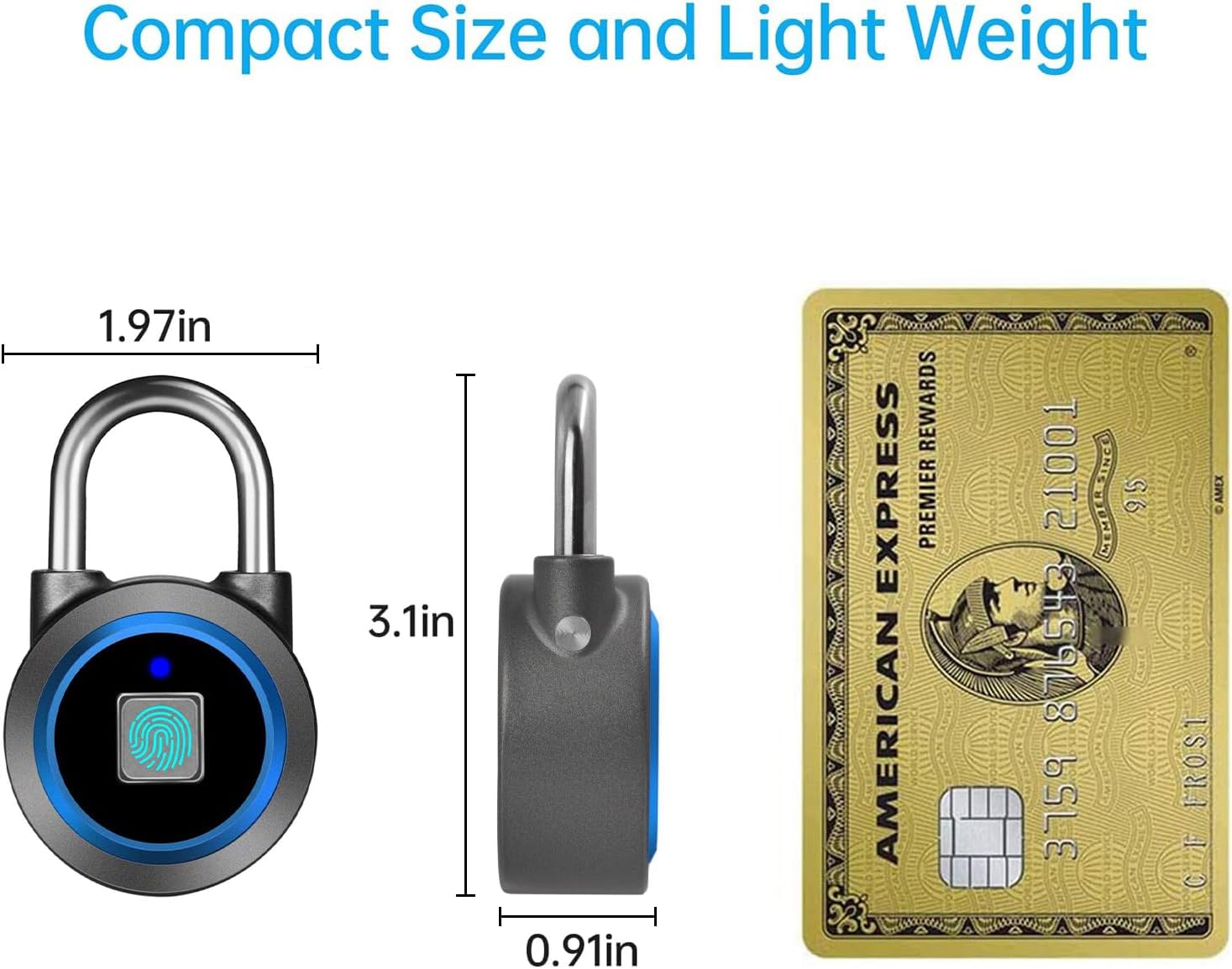 MEGAFEIS Smart Fingerprint Padlock with Bluetooth, Keyless Biometric Entry, Water Resistant - Ideal for Gym, Sports, Bike, School, Fence, Storage - Blue - WildKart