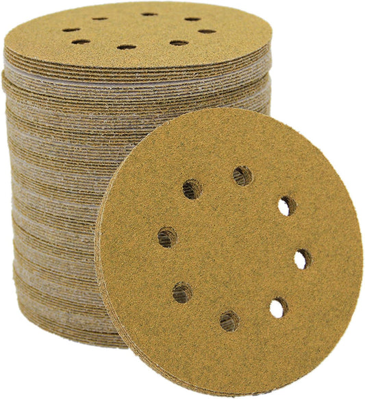 Mestool 58-AP Gold 5-Inch 8-Hole 60 Grit Dustless Hook&Loop Sandpaper 100-pack
