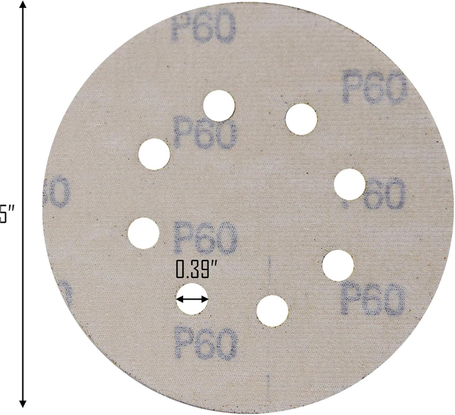 Mestool 58-AP Gold 5-Inch 8-Hole 60 Grit Dustless Hook&Loop Sandpaper 100-pack
