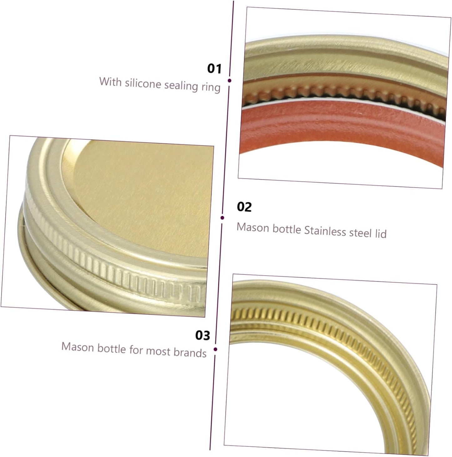 Metal Mason Jar Lids for Regular Mouth Canning - Airtight Leak Proof Storage Discs with Sealing Rings for DIY Projects and Food Preservation