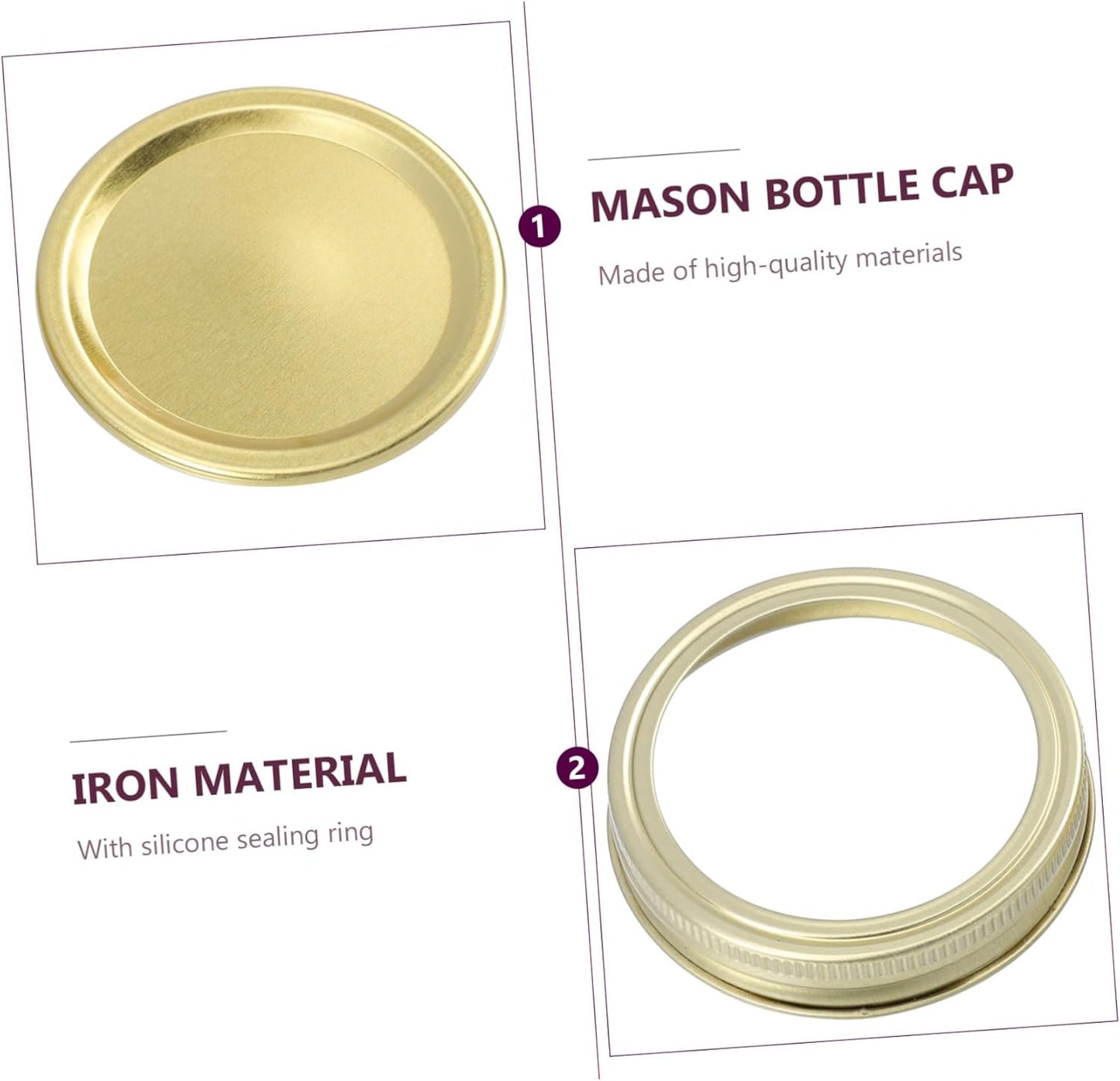 Metal Mason Jar Lids for Regular Mouth Canning - Airtight Leak Proof Storage Discs with Sealing Rings for DIY Projects and Food Preservation