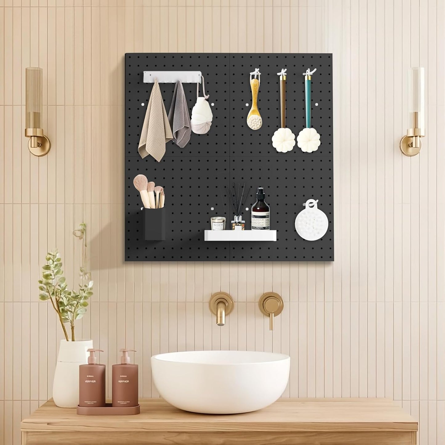 Metal Pegboard Combination Kit for Wall Organization - 4 Pegboards & 17 Accessories - Modular Hanging System for Crafts & Ornaments - 24" x 24" Black Board with Mounting Hardware