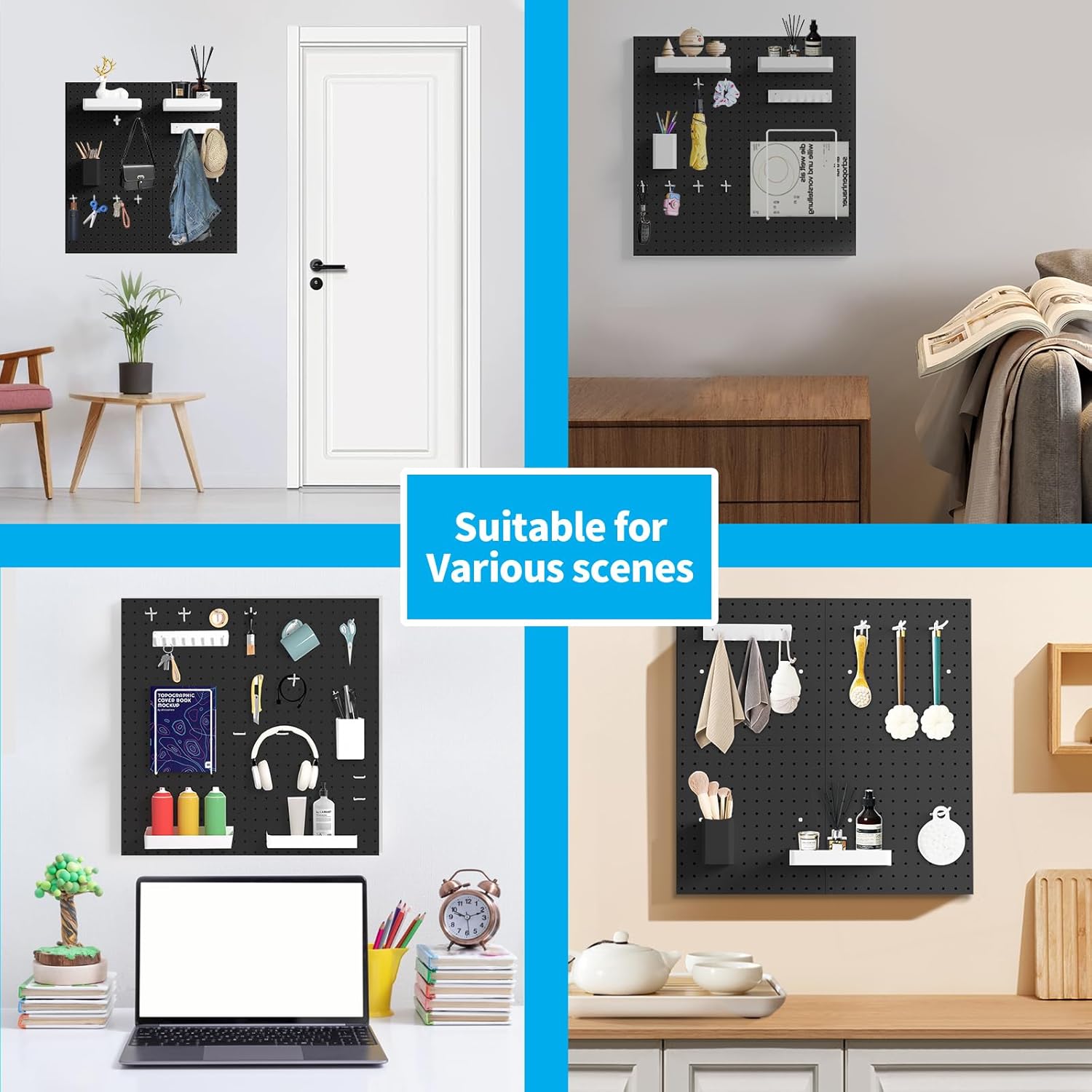 Metal Pegboard Combination Kit for Wall Organization - 4 Pegboards & 17 Accessories - Modular Hanging System for Crafts & Ornaments - 24" x 24" Black Board with Mounting Hardware